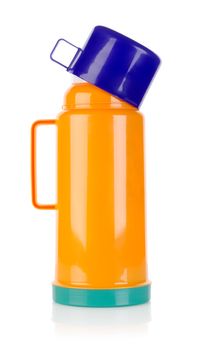 Plastic thermos isolated on a white background