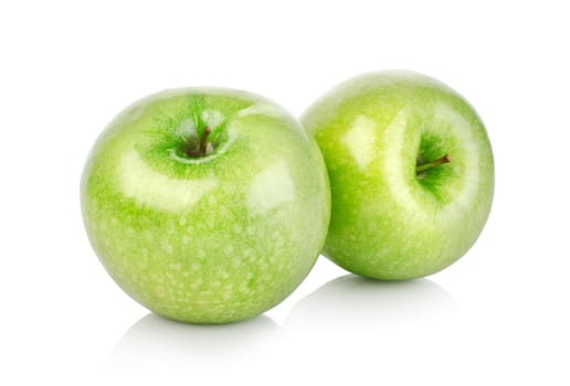 Two green apples isolated on a white background