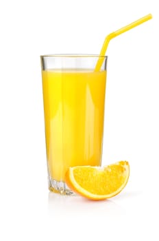 Orange juice in a glass isolated on a white background