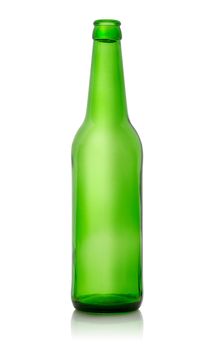 Green empty bottle of beer isolated on a white background. Clipping path