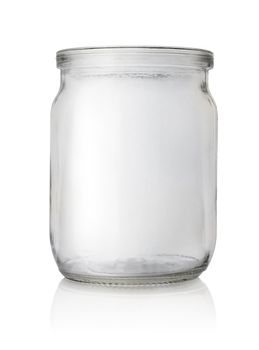 Empty glass jar isolated on a white background