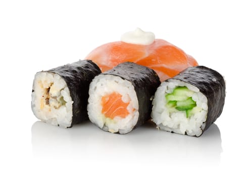 Sushi and rolls isolated on a white background
