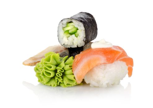 Sushi and wasabi isolated on a white background