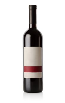 Bottle of red wine isolated on a white background. 