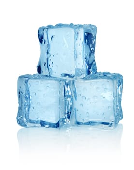 Three ice cubes isolated on a white background