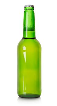 Beer in a green bottle isolated on a white background