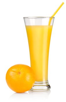 Orange juice in a glass isolated on white background