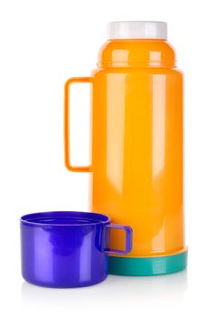 Plastic thermos isolated on a white background