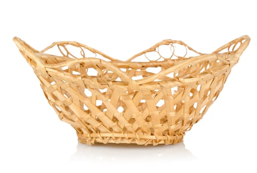 Wooden wattled basket isolated on a white background