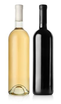 Bottle of red wine and white wine isolated on a white background