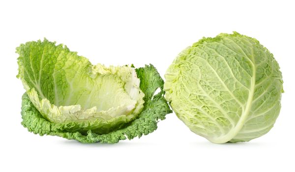 Cabbage leaves and cabbage isolated on white background