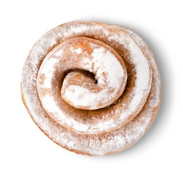 Cinnamon bun isolated on white background. Clipping Path
