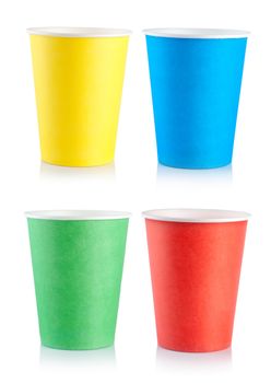 Collage disposable cups isolated on a white background