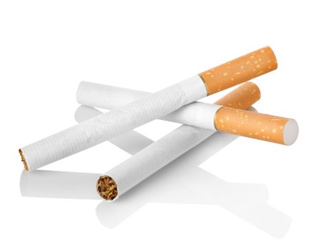 Cigarettes with orange filter isolated on a white background. Clipping path