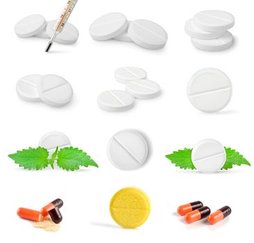 Collage of tablets isolated on a white background