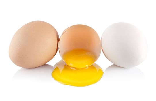 Eggs and yellow yolk isolated on a white background. Clipping Path