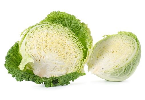 Savoy cabbage is in a cut isolated on white background