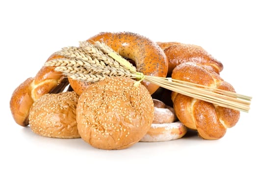 Collection of different breads from the bakery isolated on a white background