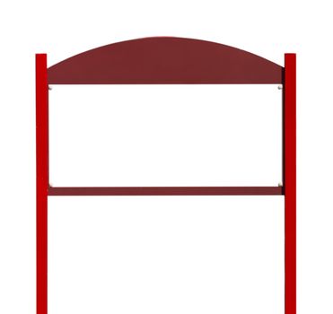 red rectangular sign on post pole (isolated on white background, ready for your design)