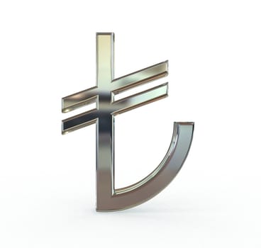 Turkish lira symbol 3d metal. (New symbol.) Isolated white background.