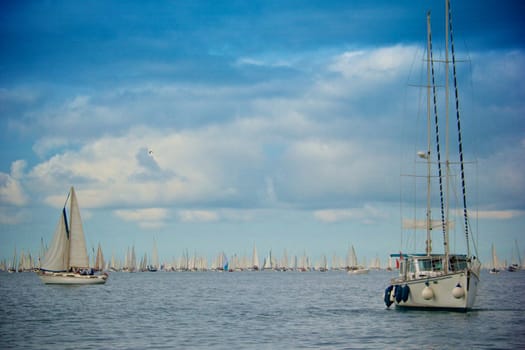 Boats sailing out in the sea during regatta