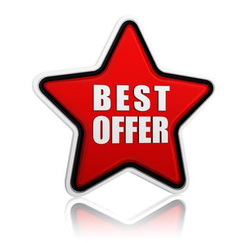 text best offer in 3d red star banner like button, business concept