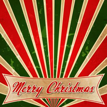 red white text Merry Christmas over colored rays background, retro style card