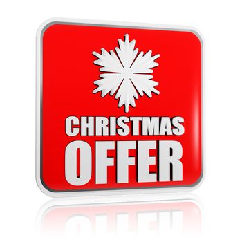 christmas offer 3d red banner with white text and snowflake symbol, business concept