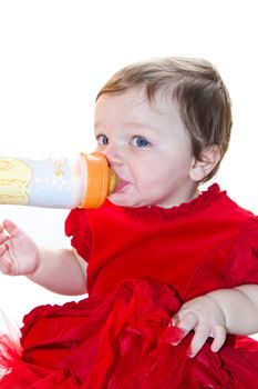 portrait of baby girl in red