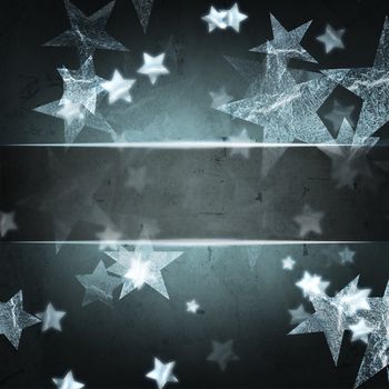 abstract silver stars over dark grey christmas background with text space