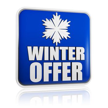 winter offer 3d blue banner with white text and snowflake symbol, business concept