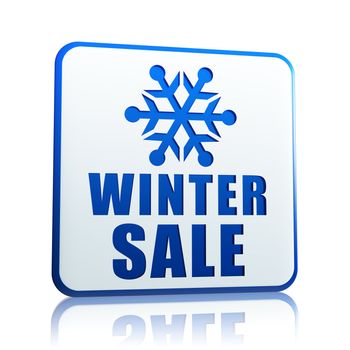 winter sale 3d white banner with blue text and snowflake symbol, business concept