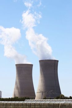 chimneys of nuclear power plant in operation