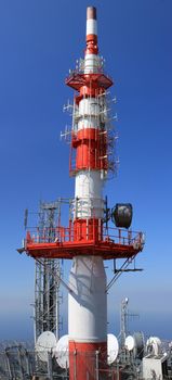 aerial view of a tower for telecommunication satellite