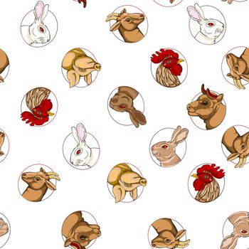 Hand drawn illustration of a pattern with domestic animals isolated on white