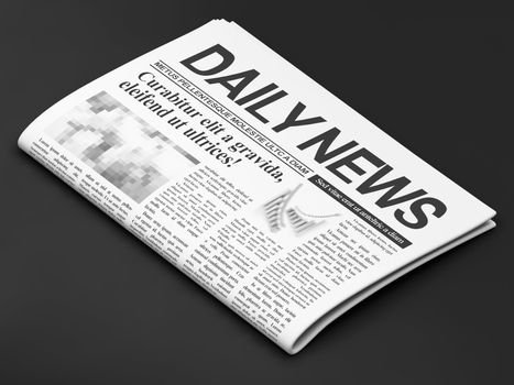 News concept: newspapers on dark background, 3d render