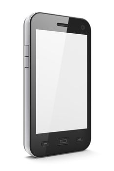 Beautiful highly-datailed black smartphone on white background, 3d render