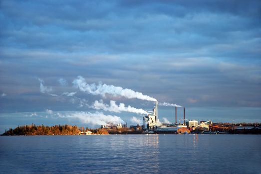 A factory with many chimneys