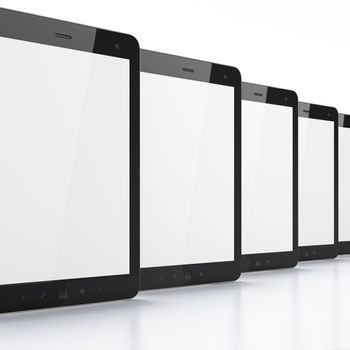 Black tablets on white background, 3d render. Just place your images on the screens!