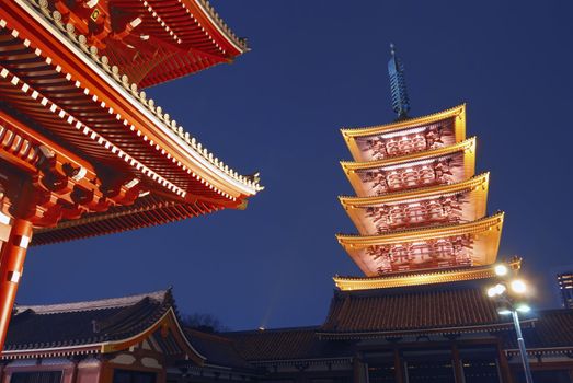 famous Tokyo landmark, Asakusa Temple by night