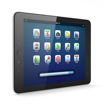 High-detailed black tablet pc on white background, 3d render.