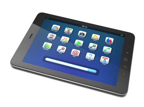 High-detailed black tablet pc on white background, 3d render.