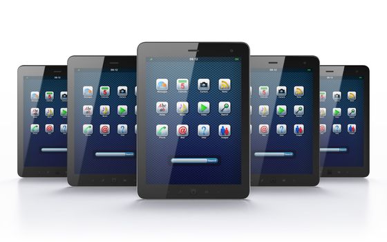 Black tablets on white background, 3d render. Just place your images on the screens!