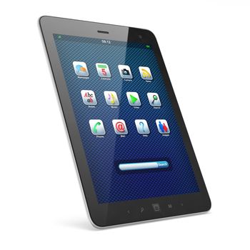 High-detailed black tablet pc on white background, 3d render.