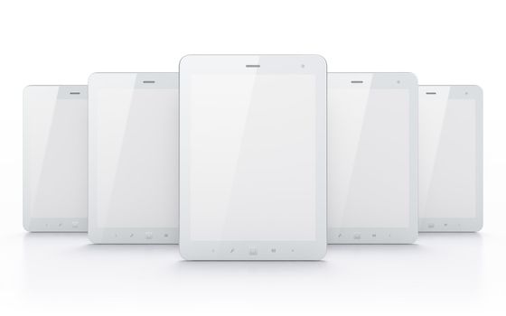 White tablets on white background, 3d render. Just place your images on the screens!