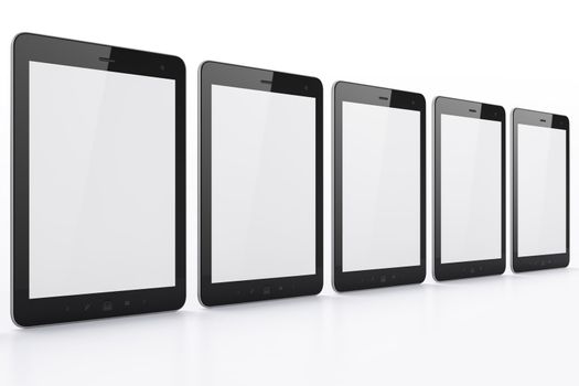 Black tablets on white background, 3d render. Just place your images on the screens!