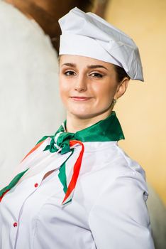 portrait of a cook, scarf with Italian colors