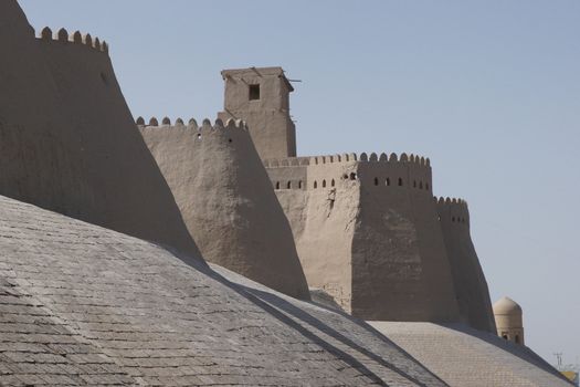 Wall of the ancient city of Khiva, silk road, Uzbekistan, Central Asia