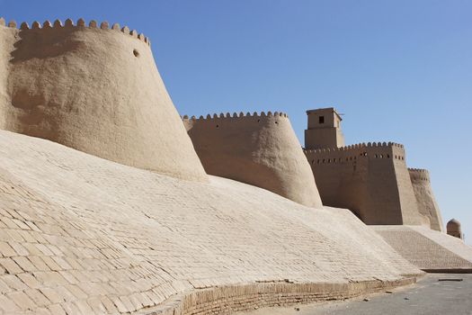 Wall of the ancient city of Khiva, silk road, Uzbekistan, Central Asia
