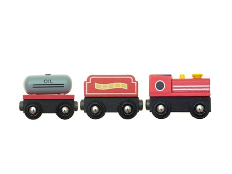 A toy train isolated against a white background